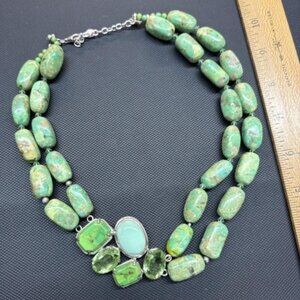 Barse 925 Sterling Silver Green Turquoise & Gemstone Necklace double strand 2